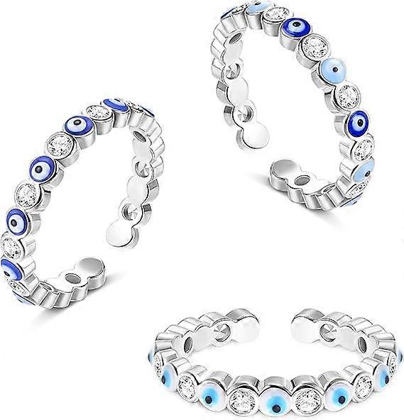 Evil Eye Ring Women's 3 Piece Platinum Plated Eye Ring Set Adjustable Stackable