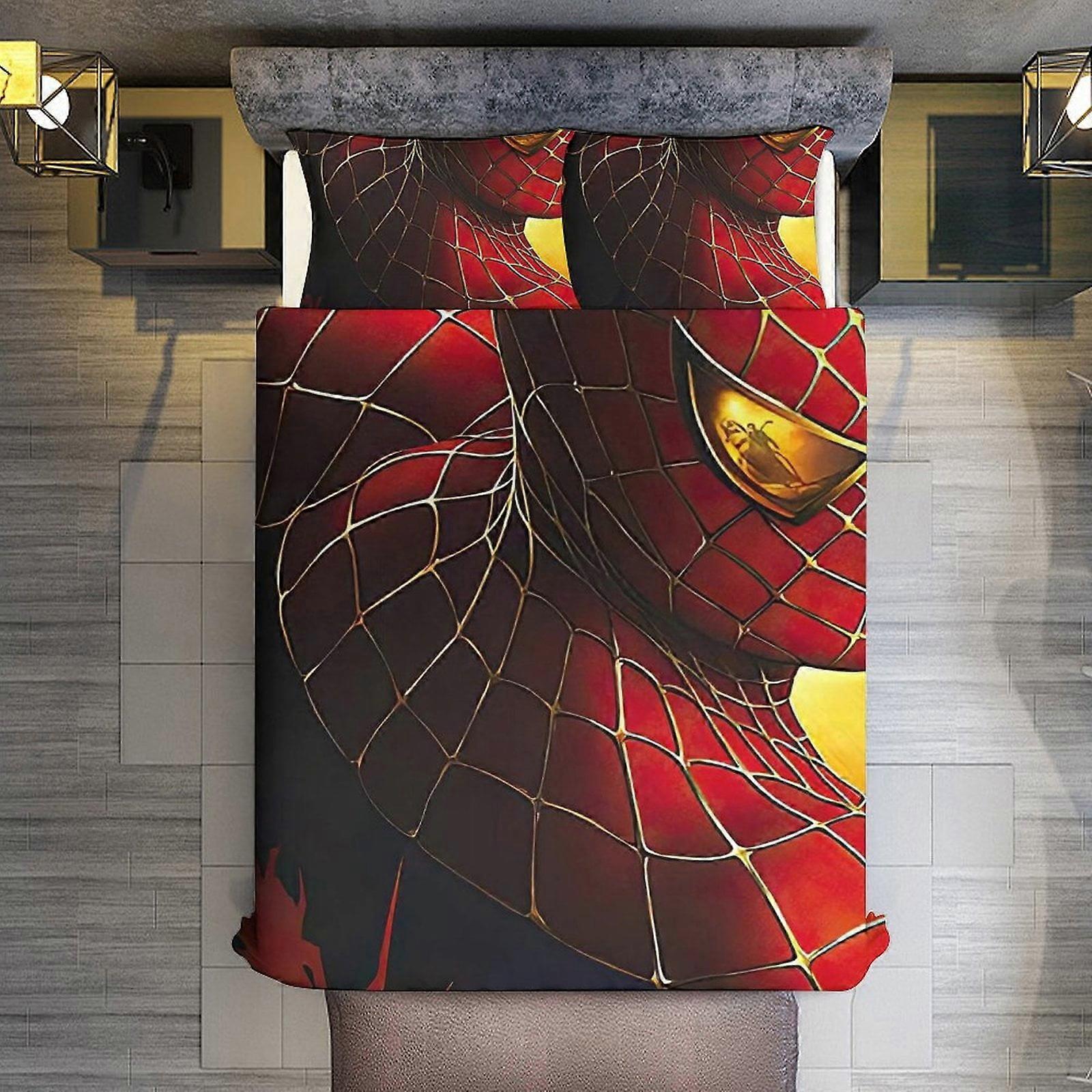 v492  Bed Sheets Bedding Spider-Man - Movie 3 Piece Sets Full/Queen Size - Reversible Microfiber Quilts with 2 Shams Soft Lightweight Bedspread Coverl