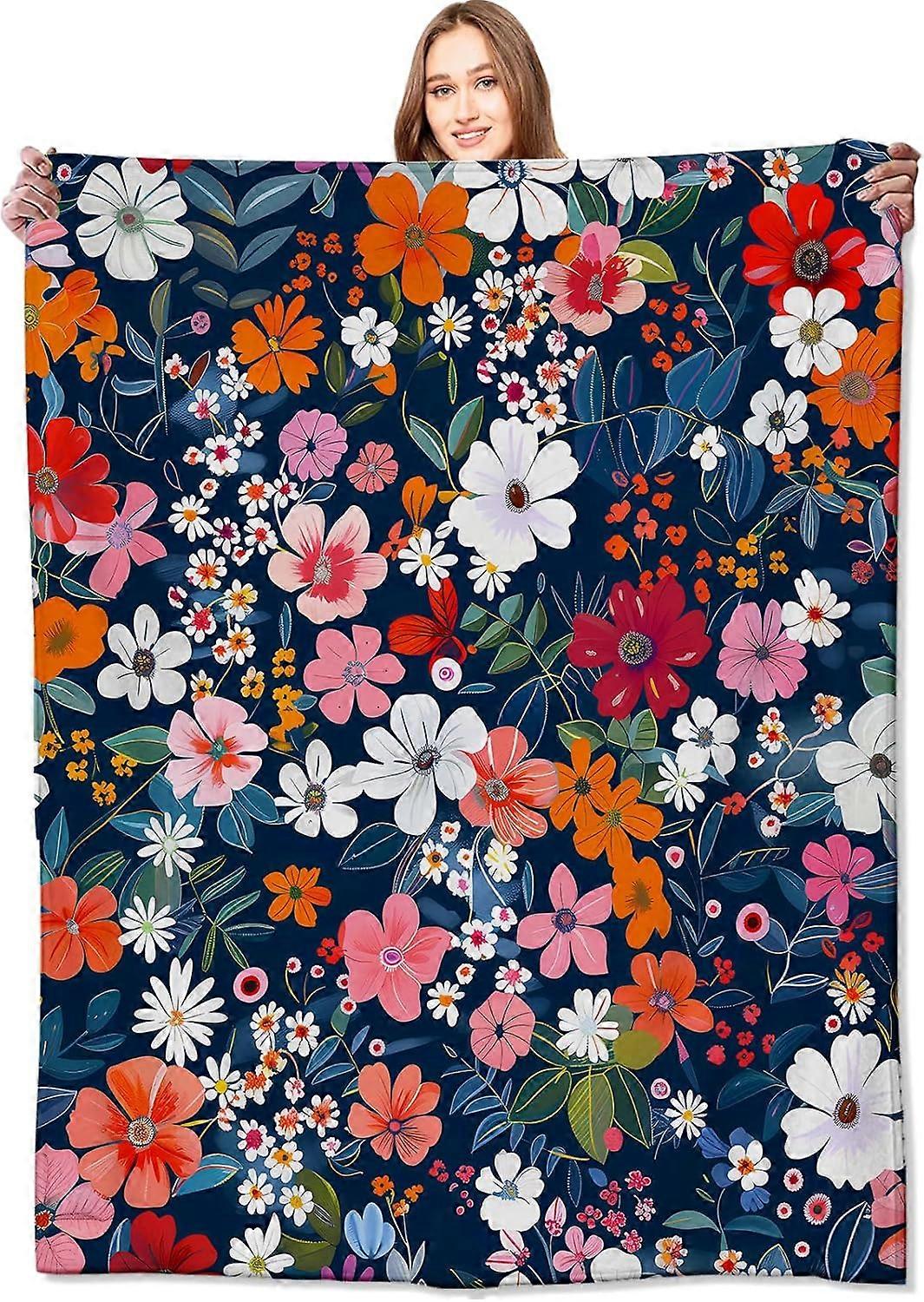 Canlı Çiçekli Battaniye Renkli Çiçekler ve Yapraklar Atma Battaniyeler, Kadınlar & Çiçek Severler için Doğum Günü Hediyeleri, Hafif Yumuşak Polar Koltuk Yatağı için