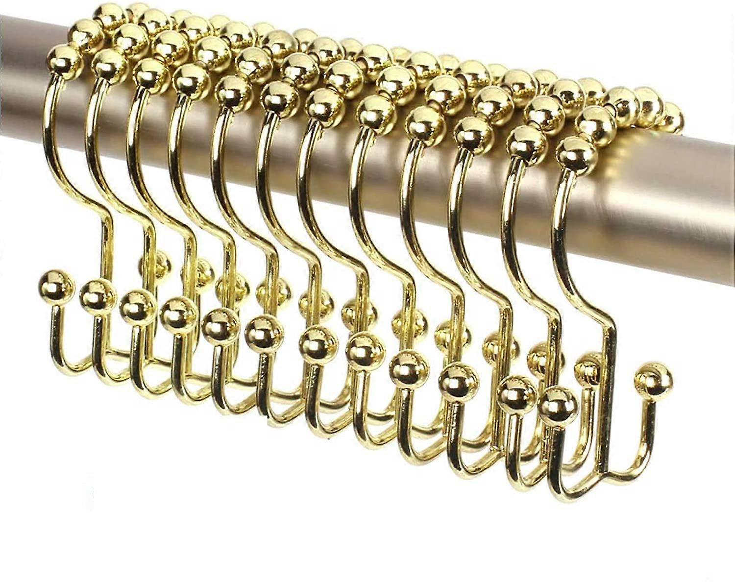 Set of 12 Gold Double Shower Curtain Hooks (Matte Black Decorative Finish) Made from Premium Rust Resistant Stainless Steel