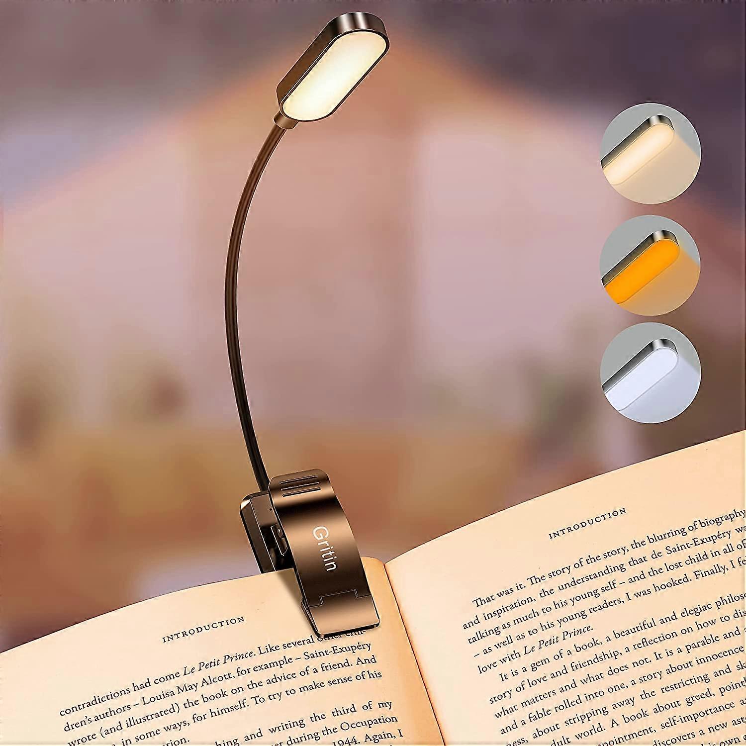 LED Reading Light, Rechargeable Clip-on Reading Light, Stepless Dimming, 3 Eye Protection Modes, 360 Flexible Neck, Reading Light in Bed for Reading/T