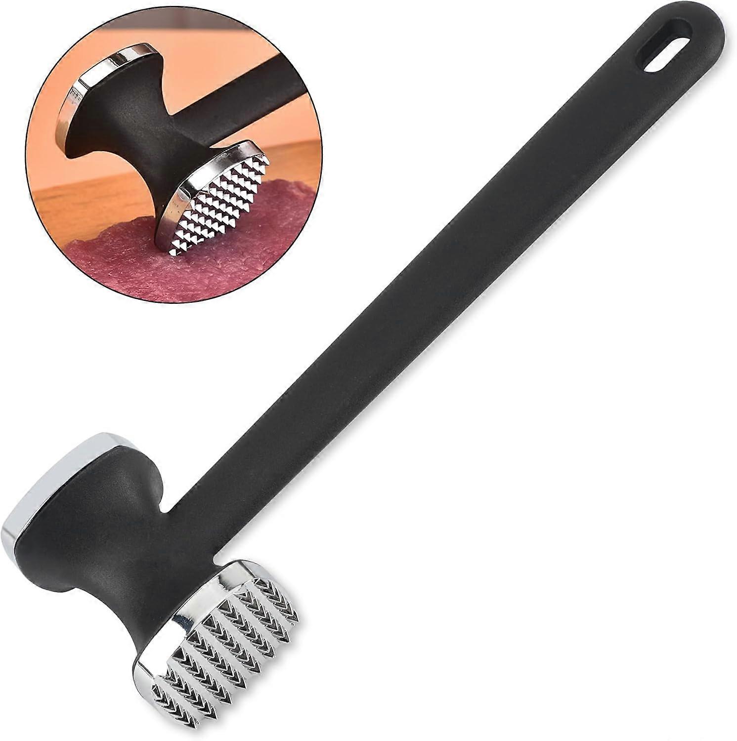 x 24cm Meat Tenderizer Stainless Steel Double Sided Design Non-Slip Handle with Hook Meat Hammer Beef Pork Nuts