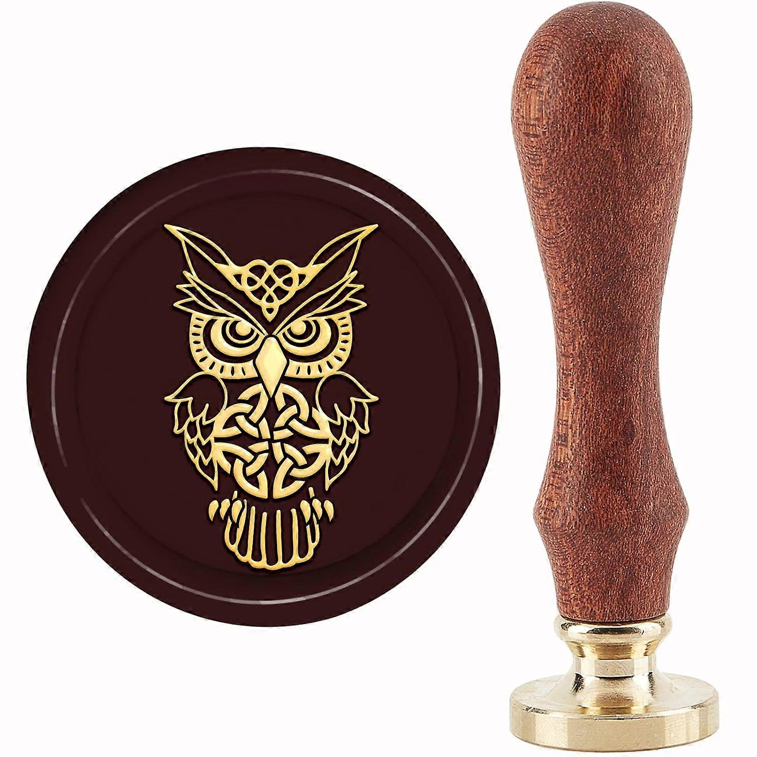 Owl Wax Seal Stamp Celtic Knot Sealing Wax Stamps 30mm Retro Vintage Removable Brass Stamp Head with Wood Handle for Wedding Invitations Halloween Chr