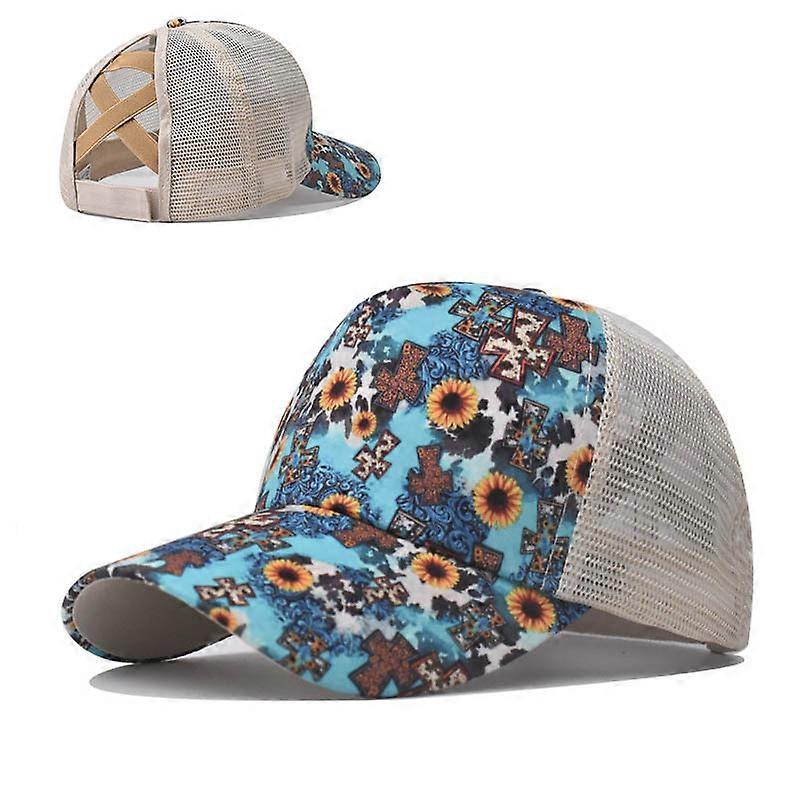 Printed Ponytail Baseball Cap - Women's able Ponytail Hat with Back Opening