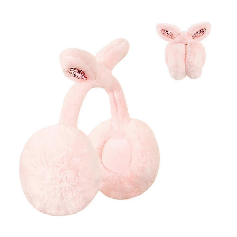 Winter outdoor solid colour soft head earmuffs for warmth, fluffy foldable earmuffspink