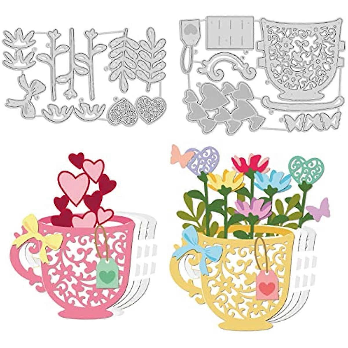 3D Flower Cup Cutting Dies Coffee Cup Carbon Steel Die Cuts for DIY Crafting Embossing Stencil Template for Easter Card Making Scrapbooking Photo Albu
