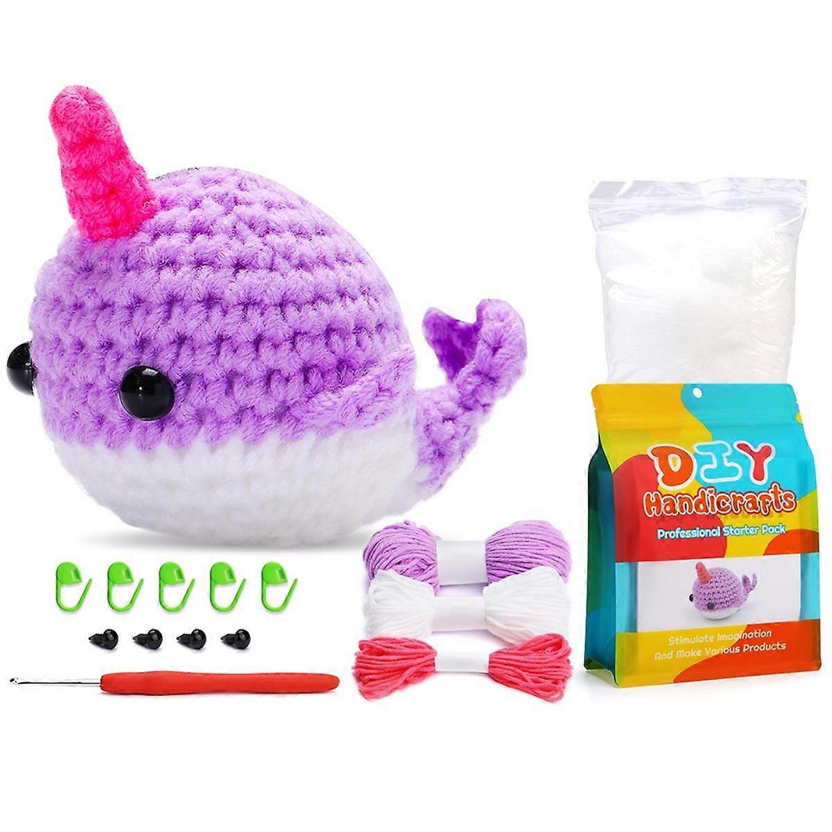 DIY Whale Crochet Kit with Knitting Yarn Needles Plush Doll Easy(Purple)