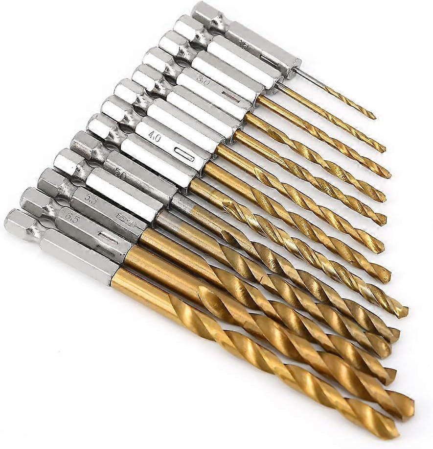 1.5mm - 6.5mm 13PCS HSS Titanium Plated Drill Bit Set Quick Change 1/4-Inch Hex Shank Twist Drill Bits Tools