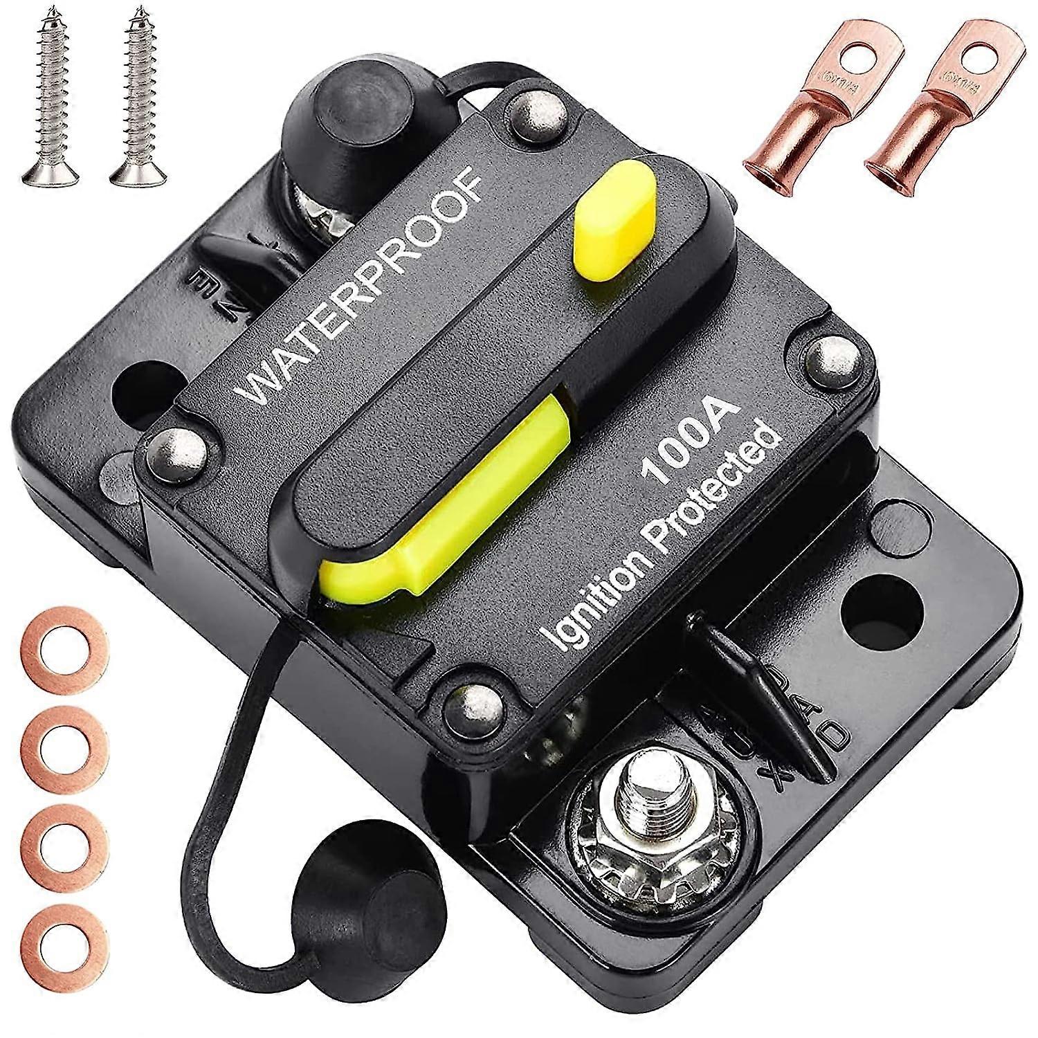 Car Circuit Breaker 12V-48V DC Circuit Breaker with Manual Reset Battery Switchable Power Circuit Breaker Reset Waterproof Car Fuse Holder (100A)