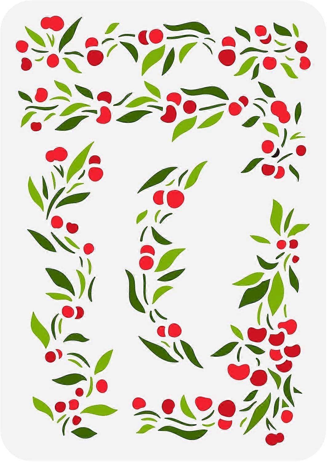 Plastic Drawing Painting Stencils Templates for Painting on Scrapbook Fabric Tiles Floor Furniture Wood Rectangle Cherry Pattern 29.7x21cm