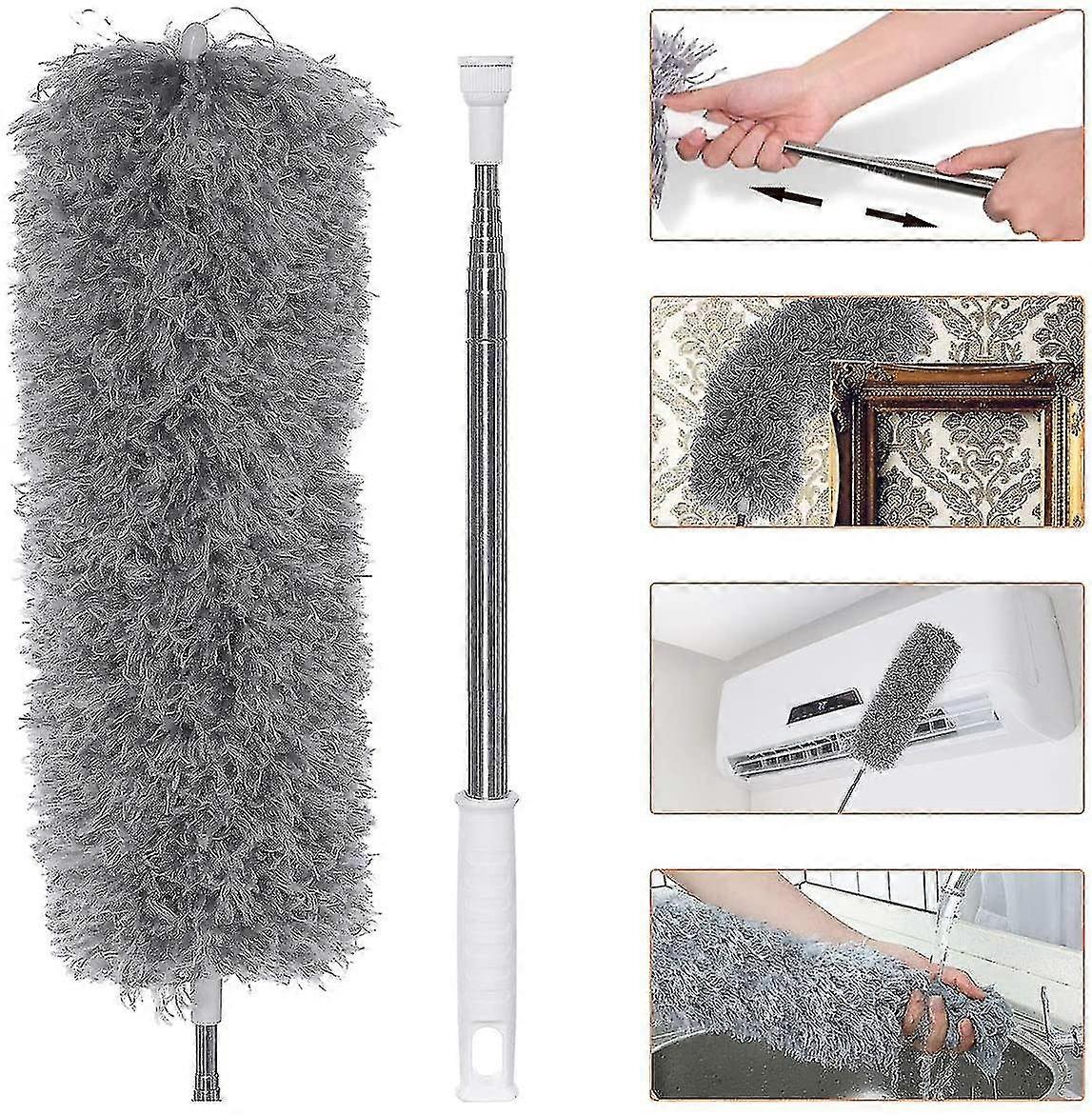 Feather Duster Telescopic Washable, Stainless Steel Telescopic Rod