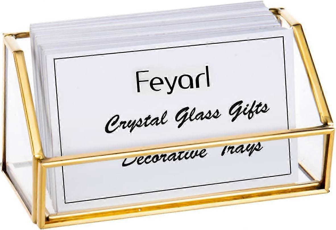 Gold Glass Business Card Holder - Business Card Organizer for Desk and Counter (Gold)