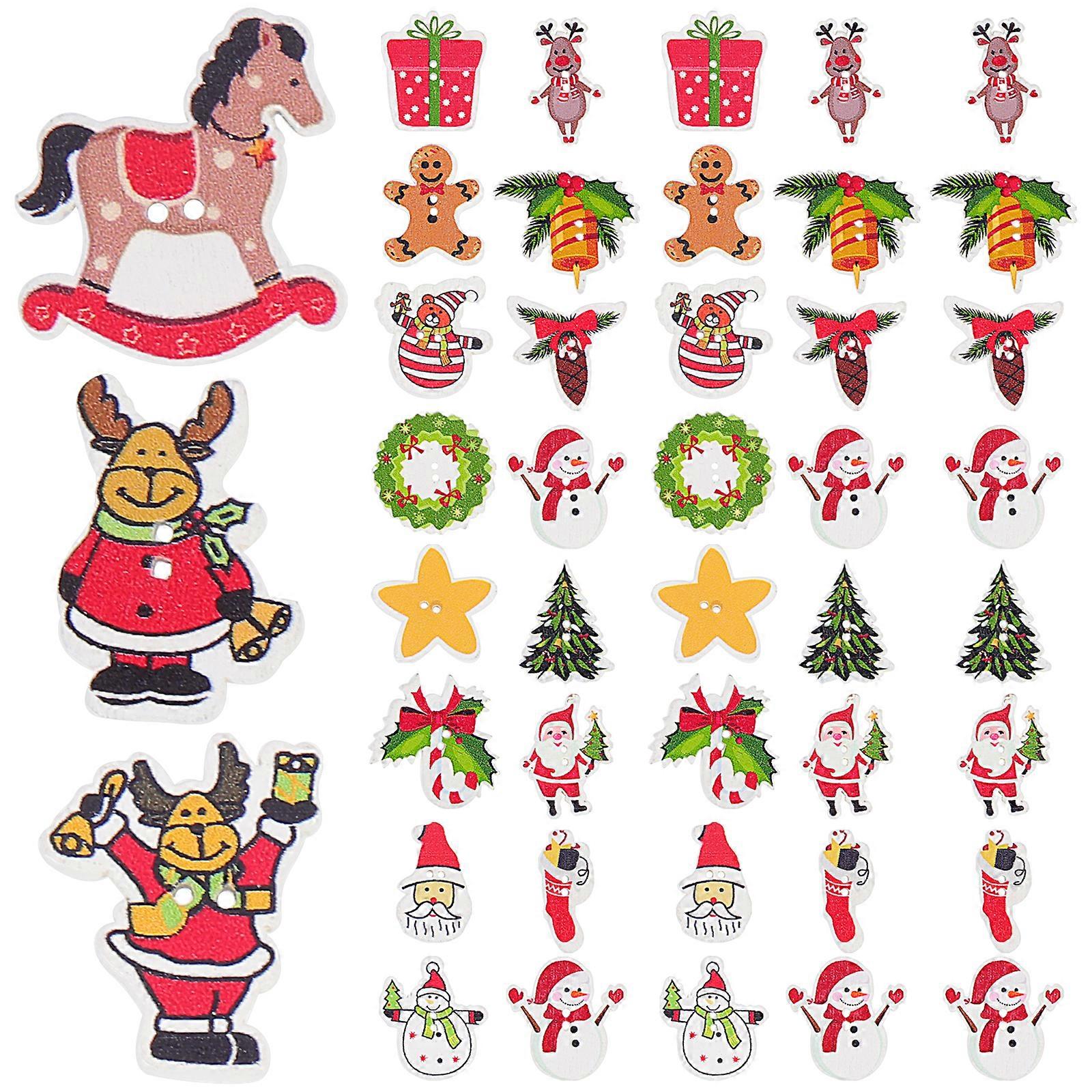 100pcs Christmas Buttons Wooden Buttons DIY Painting Buttons Double Holes Buttons