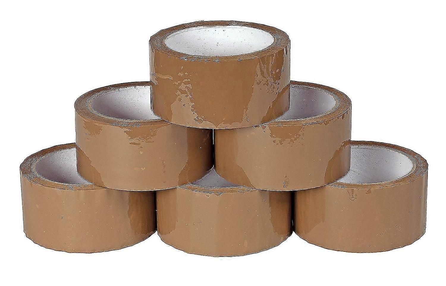 Set Of 6 Rolls Of Adhesive Tape - Standard Dimensions - Length: 50 M - Width: 50 Mm - For Packages And Boxes - Brown
