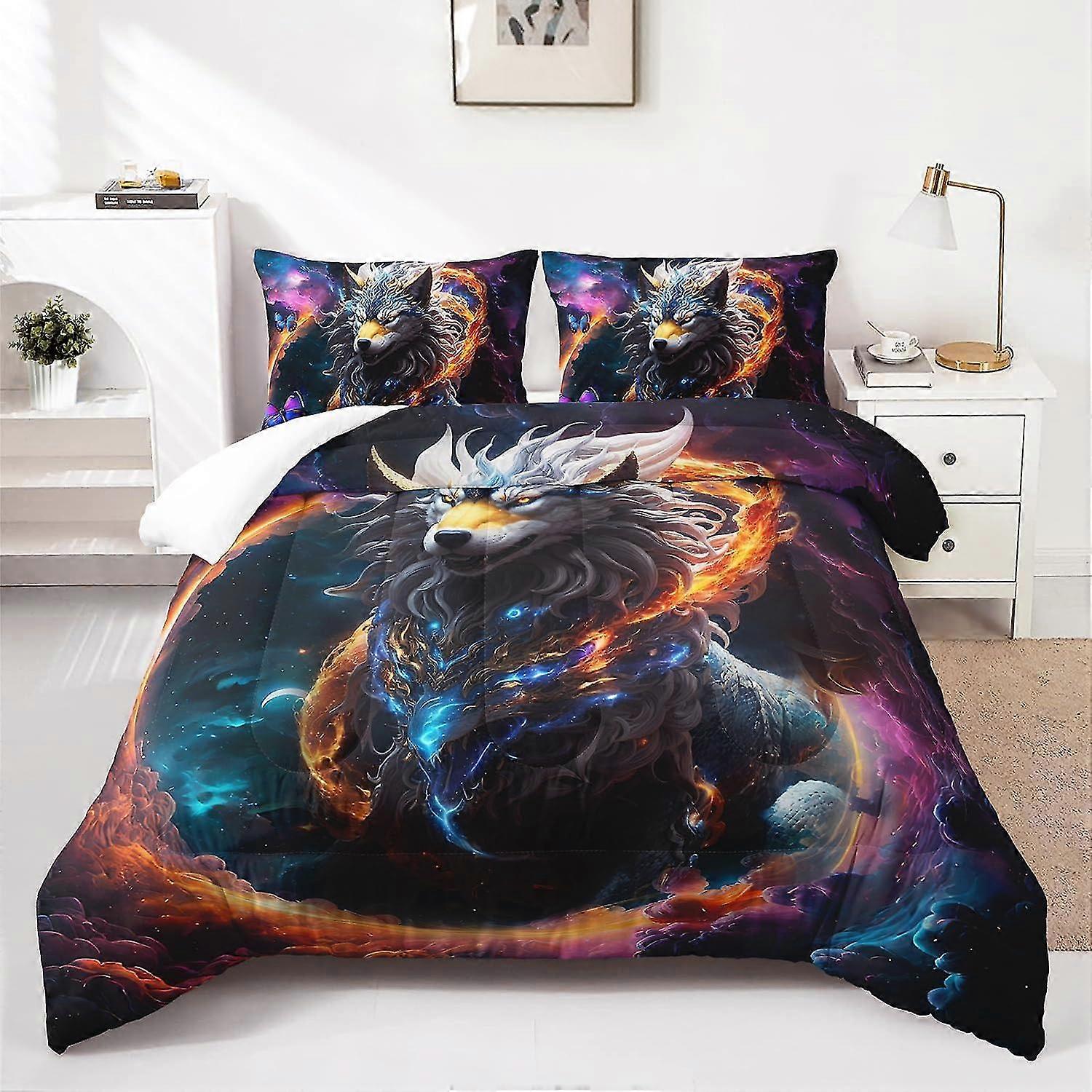 b2485 ملاءات سرير ليلية جالاكسي مرصع بالنجوم دب 3 قطع طقم مفروشات 1 غطاء لحاف و 2 غطاء وسادة ملاءات سرير gb2485