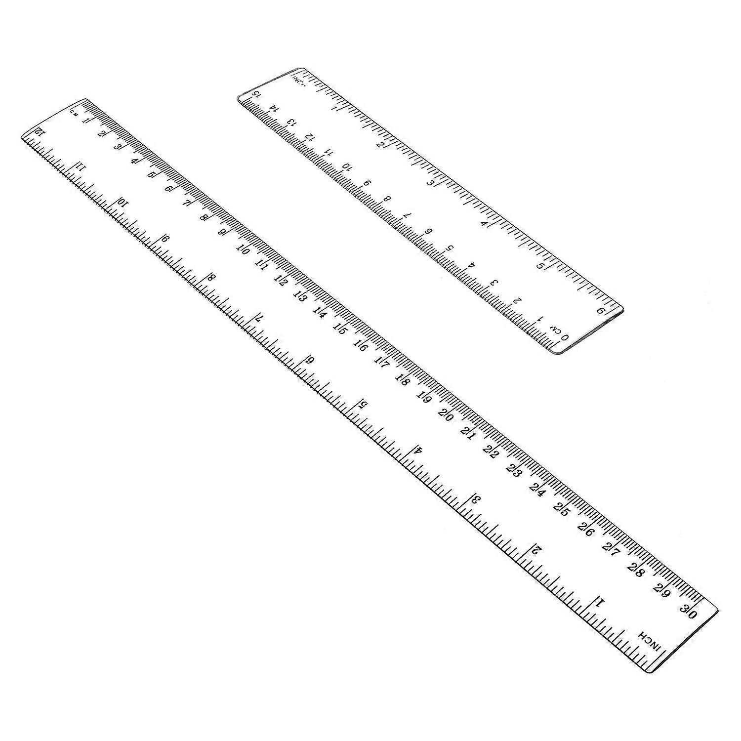 2pcs 15cm+30cm Plastic Ruler - Clear