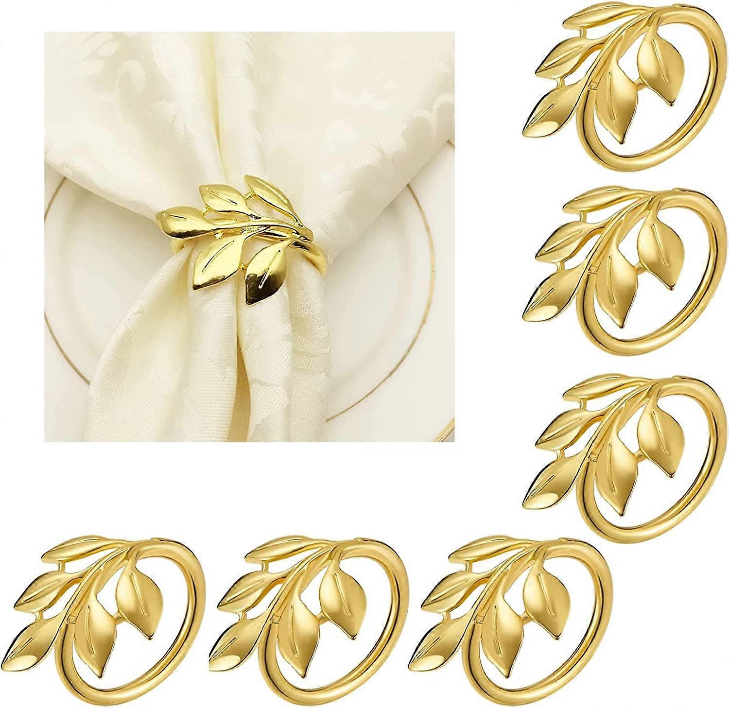 ナプキンリング6個セット - クリスマス、パーティー、休日、ディナーの装飾の好意のための金箔ナプキンリングホルダー