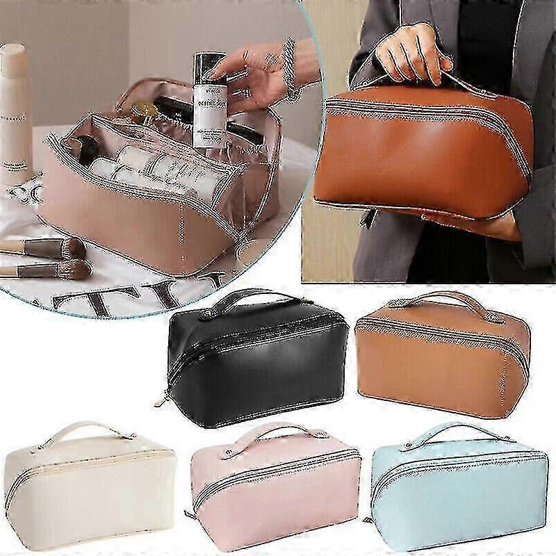 大容量旅行用コスメバッグオーガナイザーメイクアップブラシスロット仕切り付き