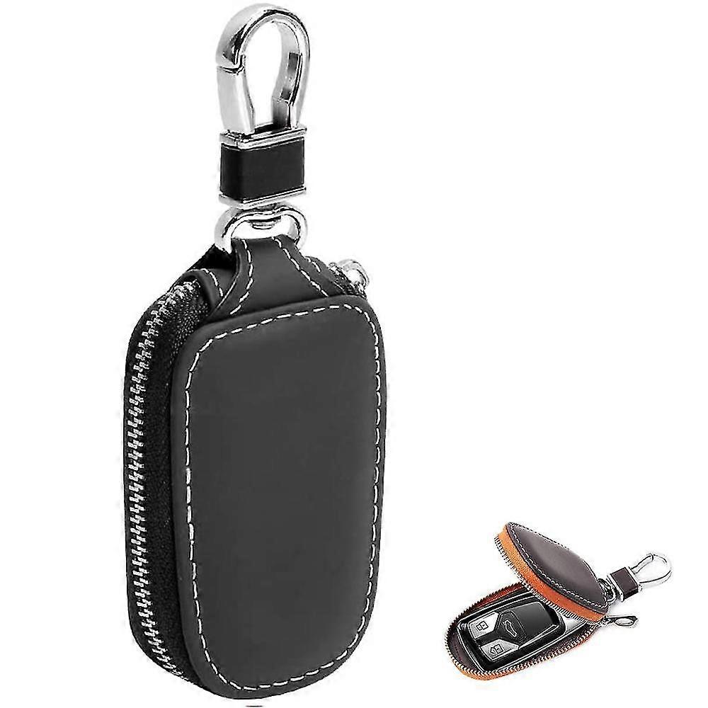 Plain Weave Genuine Leather Key Case - Black TW