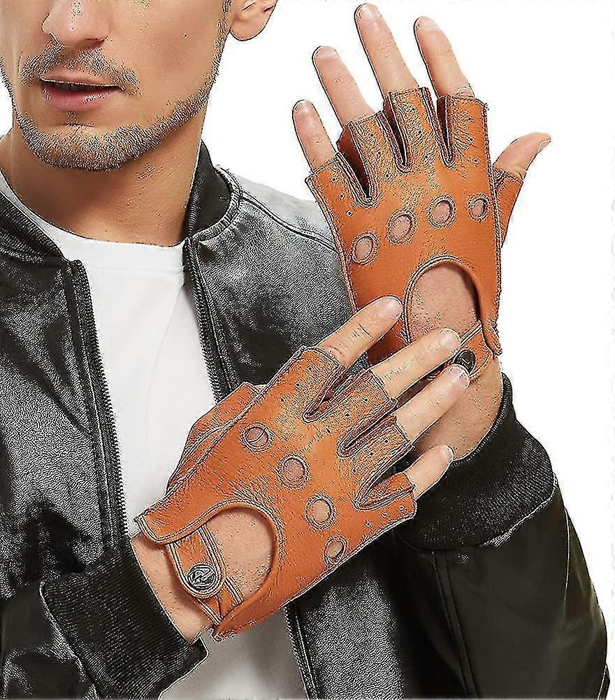 Mænds kørehandsker Læder. Fingerløse uforede luffer