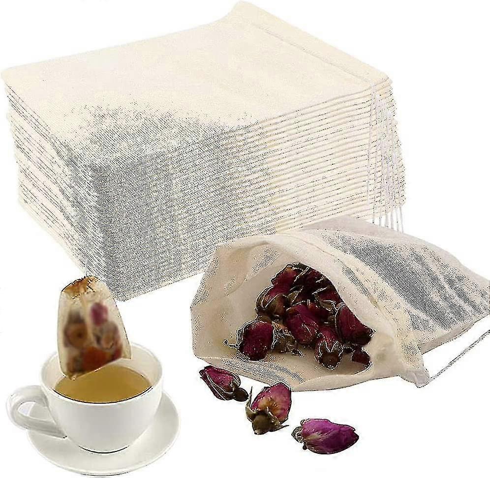 Tea Bag With Drawstring 50pcs Reusable Empty Tea Bag Multipurpose Tea Filter Bags Cotton