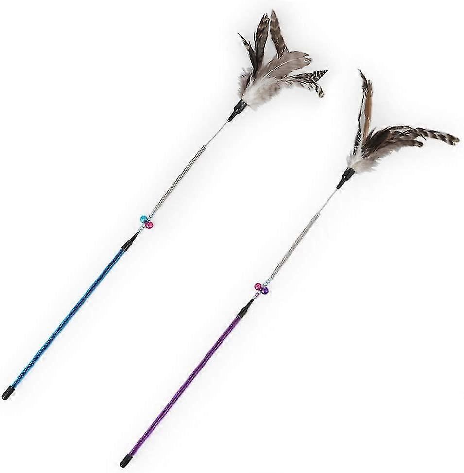 Cat Toy (2 Pieces) - With Feather Needle and Exercise Stick, Interactive Play for Pet Cats and Kittens, Bell-INCLUDED