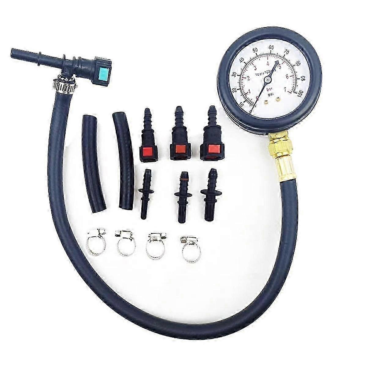 自動車燃料システムガソリン圧力計オートバイ車圧力テスターツール 0-100psi 6.3/ 7.89/ 9.49 バルブ付き