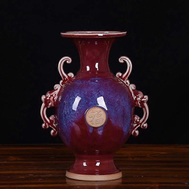 Unique Kiln-formed Jun Ceramic Vase, Office Desktop Ornament