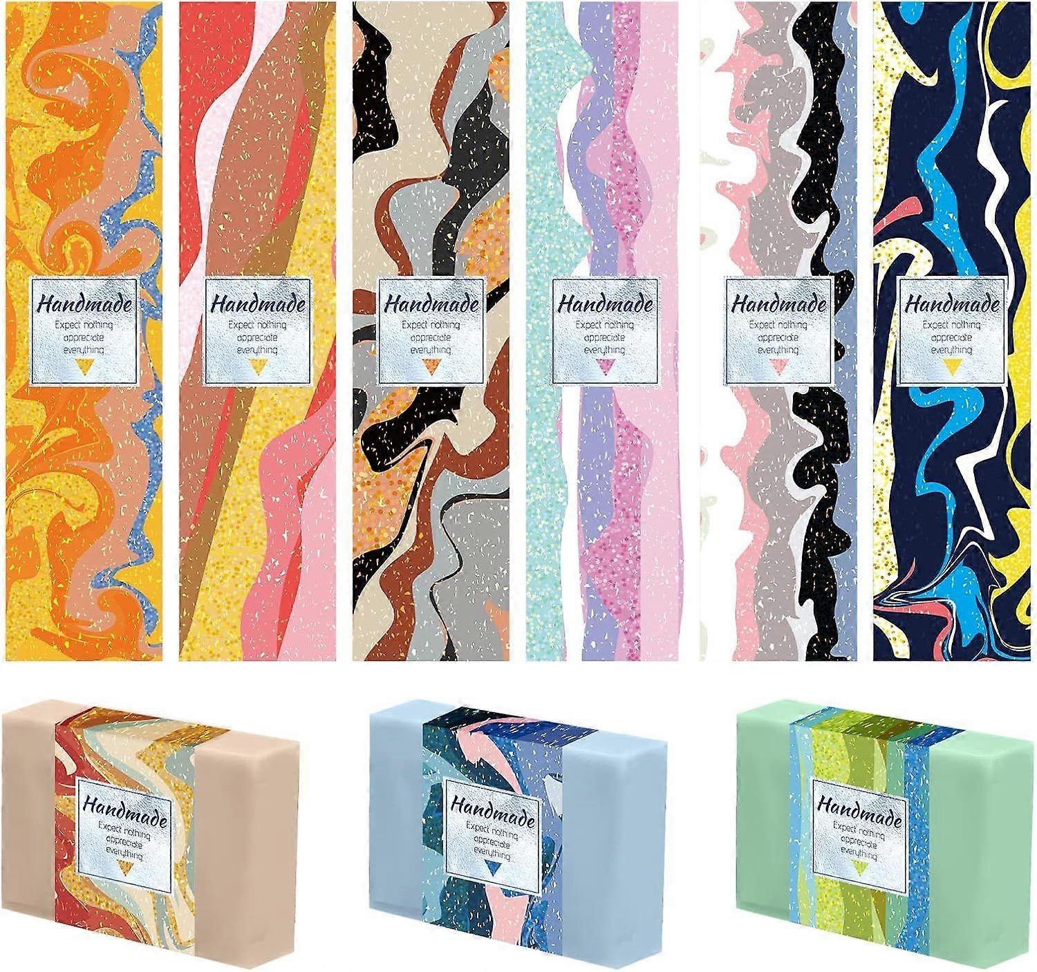 90pcs Handmade Label Bands Abstract Pattern Wrapper 9 Styles No-Adhesive Paper Tape Crafts Wrapper Sleeves Covers Vertical Tags for Soap Lotion Bars B