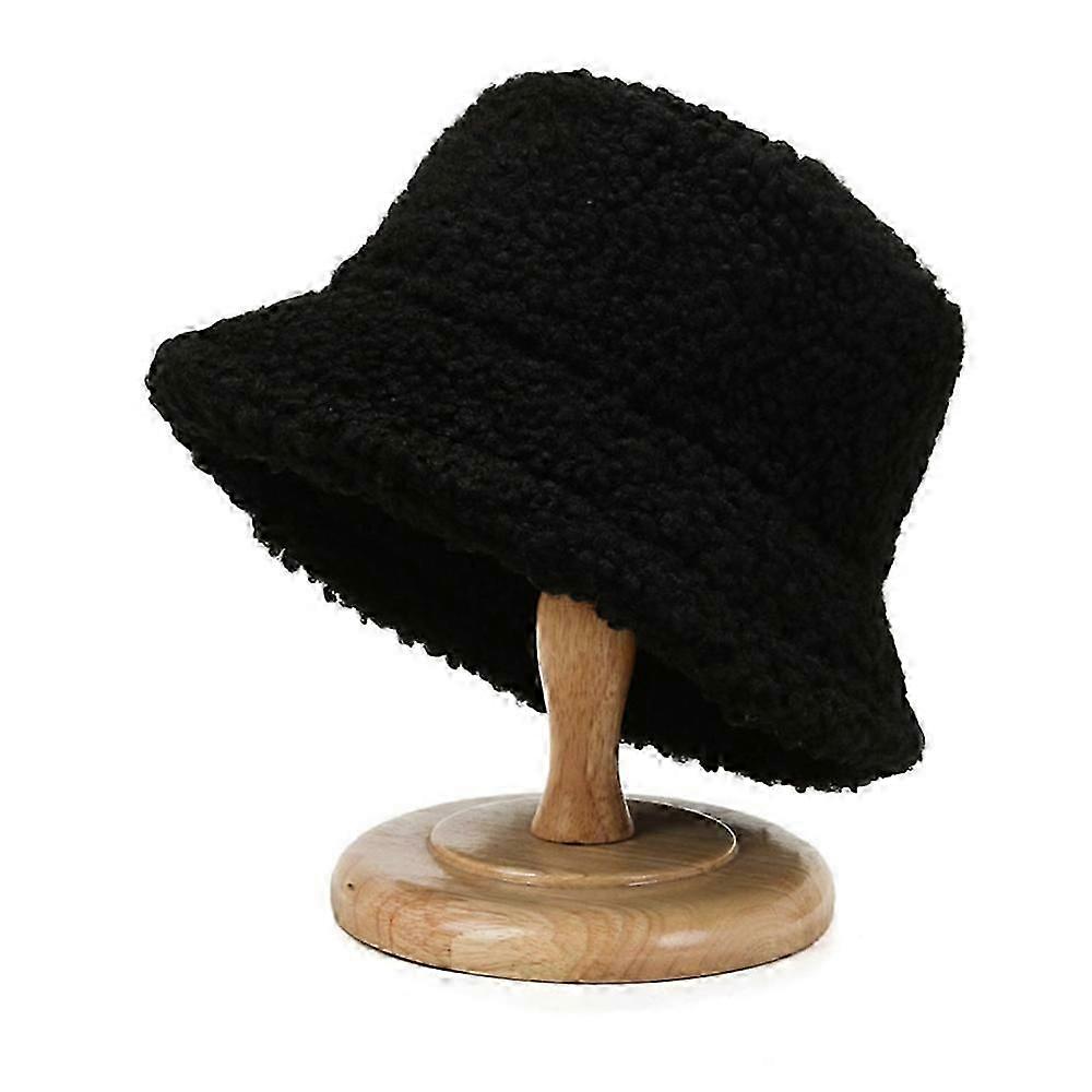 Mujer Invierno Warm Fluffy Plush Bucket Hat Solid Cap