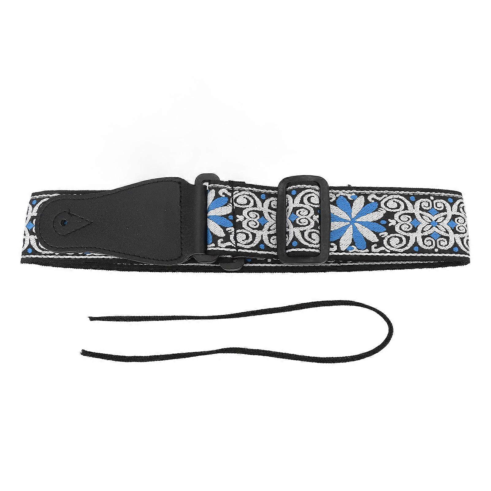 Leather Guitar Strap Embroidered Thickened Adjustable Blue