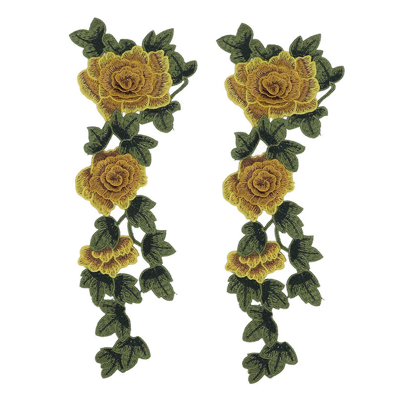 2pcs Patches Sewing Flower Pattern Hand Stitching Decorative DIY Making Polyester Material Fabric PatchYellow
