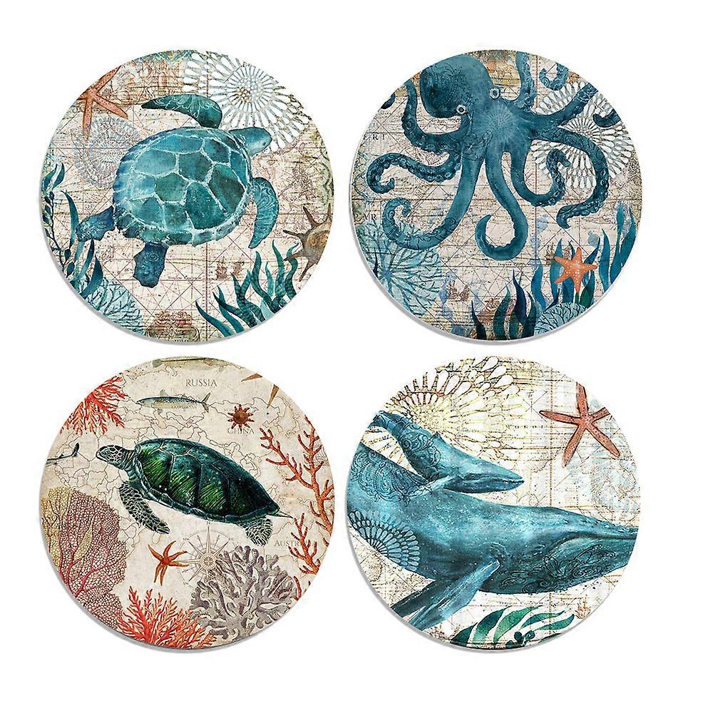 Coasters, Absorbent, Ceramic Cork Base, Marine Theme