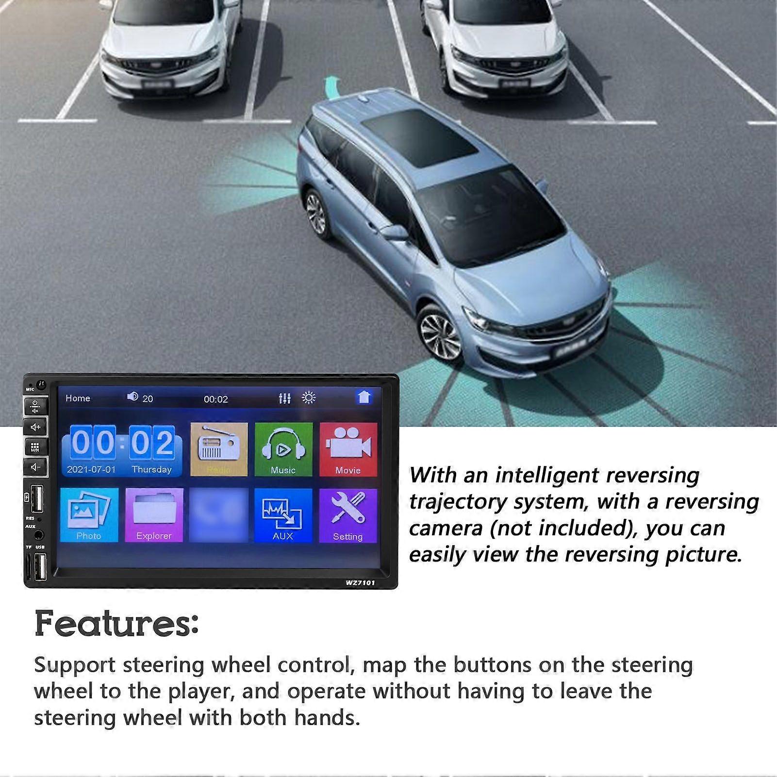 7~Inch Single~DIN Car MP5 Player ~ Bluetooth, Backup Camera, Steering Control, FM Radio, RGB Button Lights (Bottom Mount, No CarPlay) MK6565