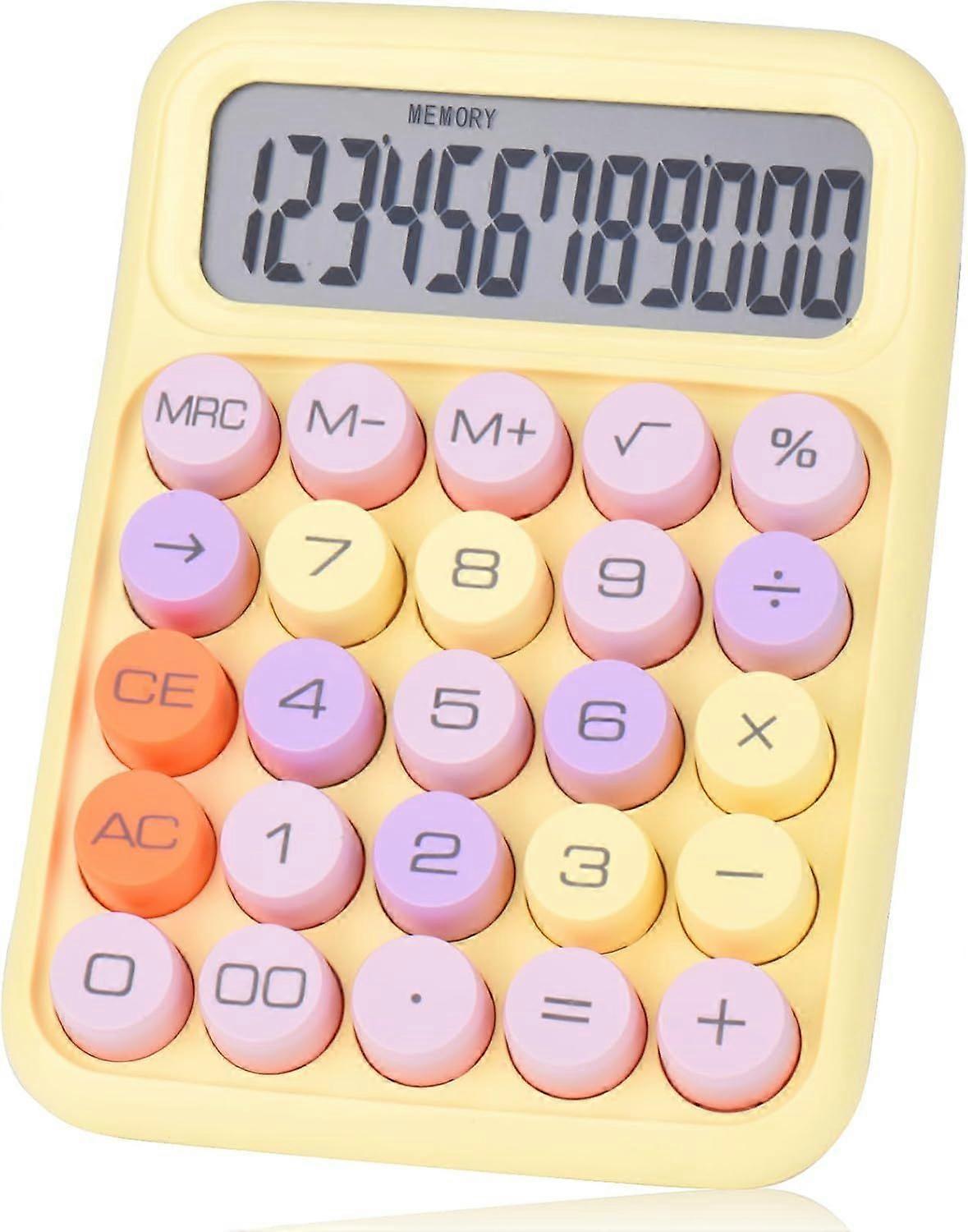 Dopamine mechanical button calculator, 12 digits large LCD display, suitable for office, school, home (yellow)
