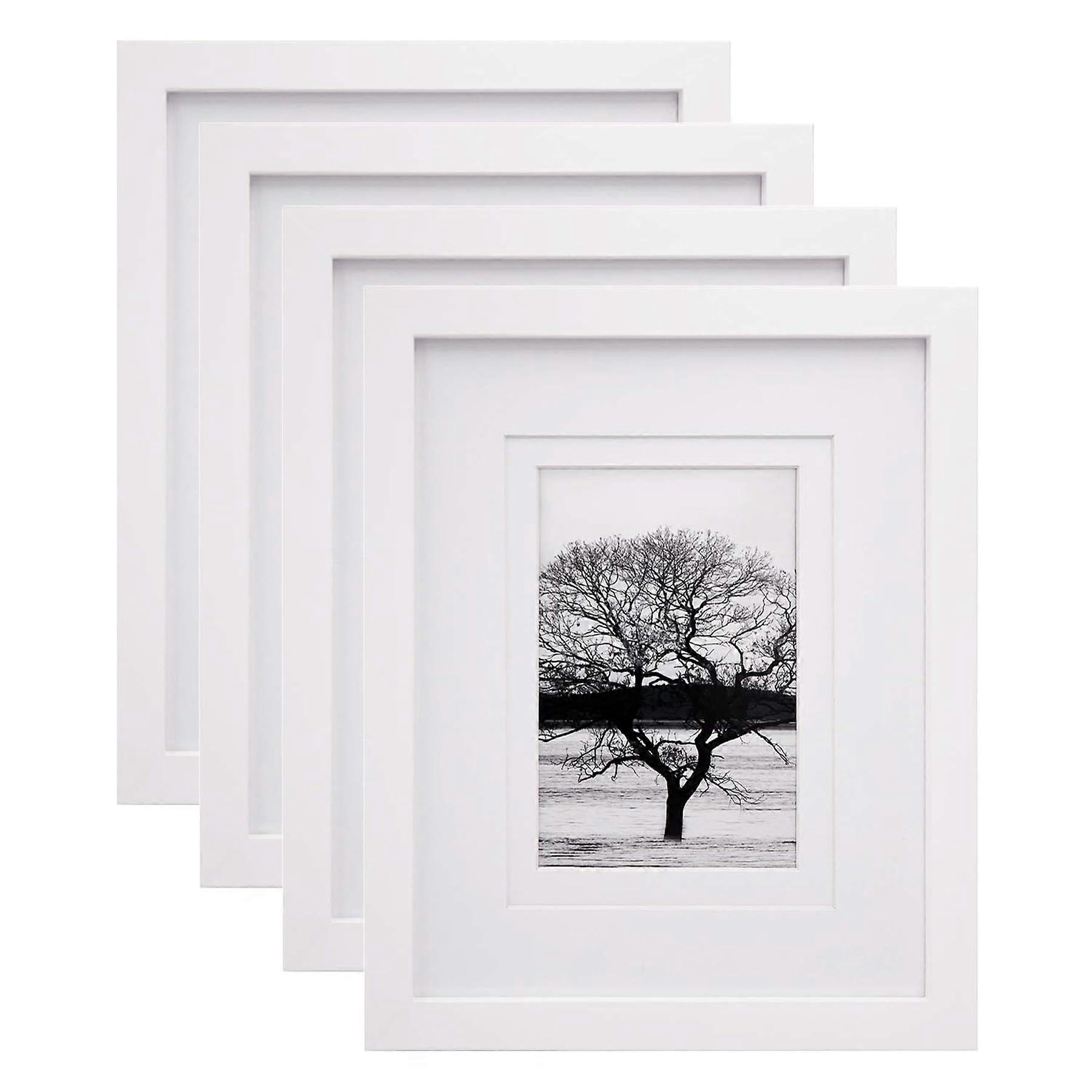 4 Frames Solid Wood White Picture Frames 8x10 for Wall Display and Mounting, Rustic Home Decor