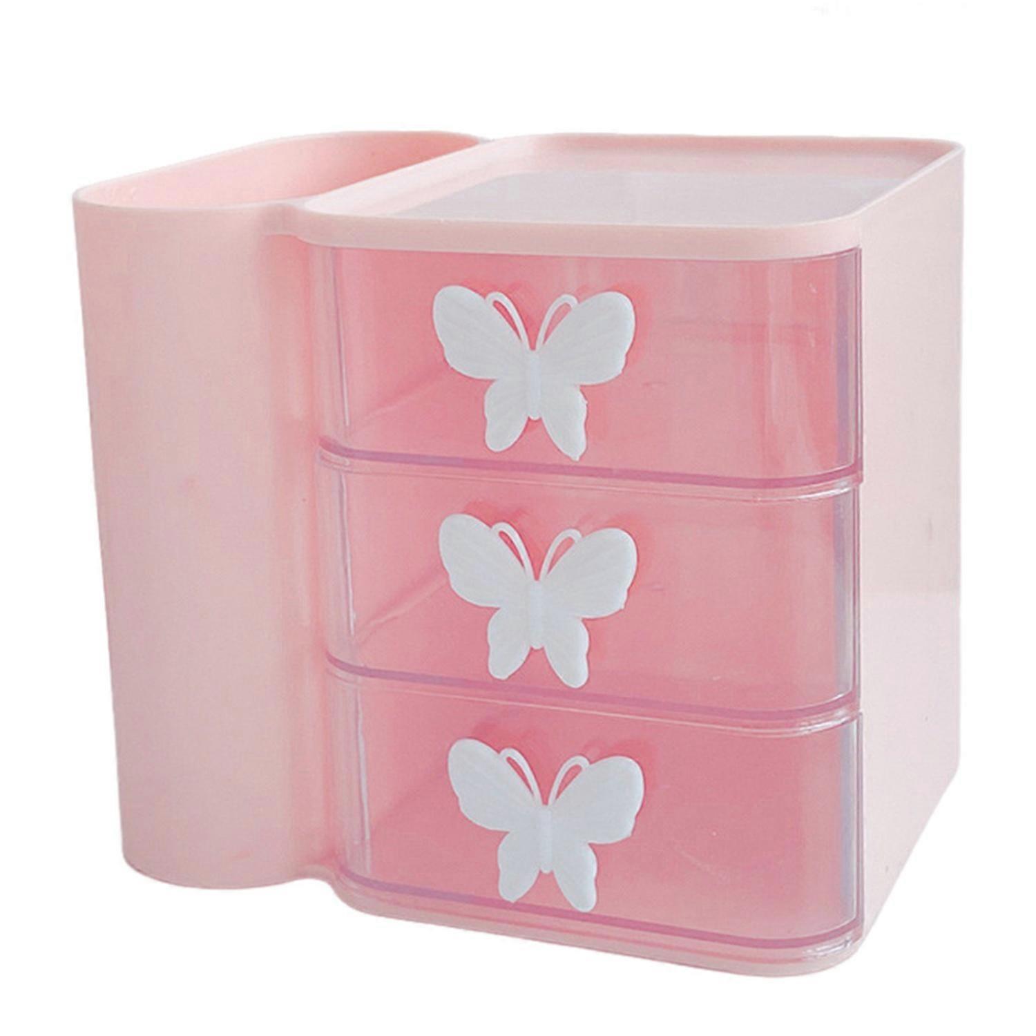 Drawer Type Desktop Storage Box with Pen Holder Large Capacity Multi-Layer Dustproof Sundries Case