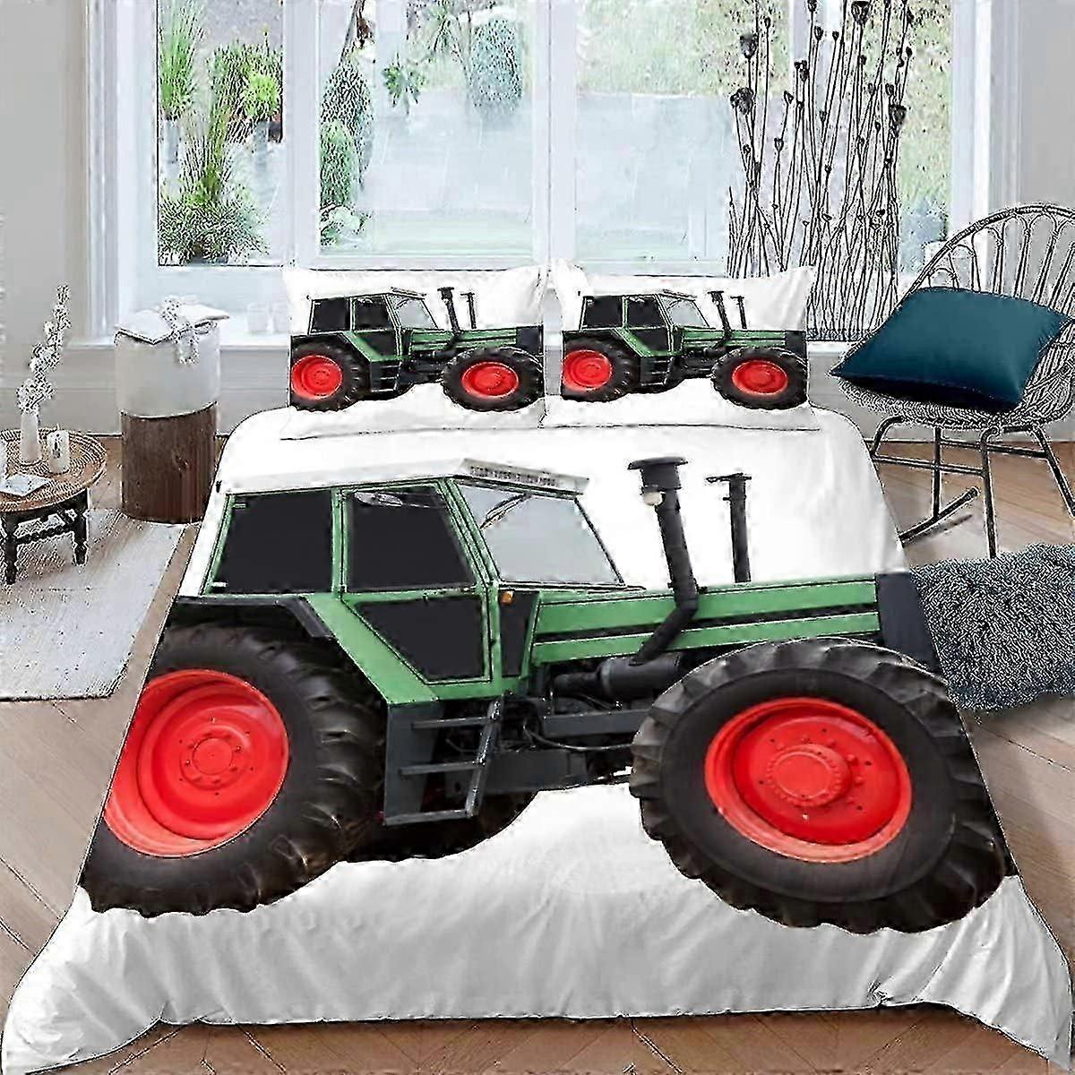 J532 ملاءات السرير مجموعات الفراش بحجم الملك مجموعة غطاء لحاف جرار 3D الآلات الزراعية غطاء لحاف من الألياف الدقيقة فائقة النعومة مع 2 غطاء وسادة للبالغين