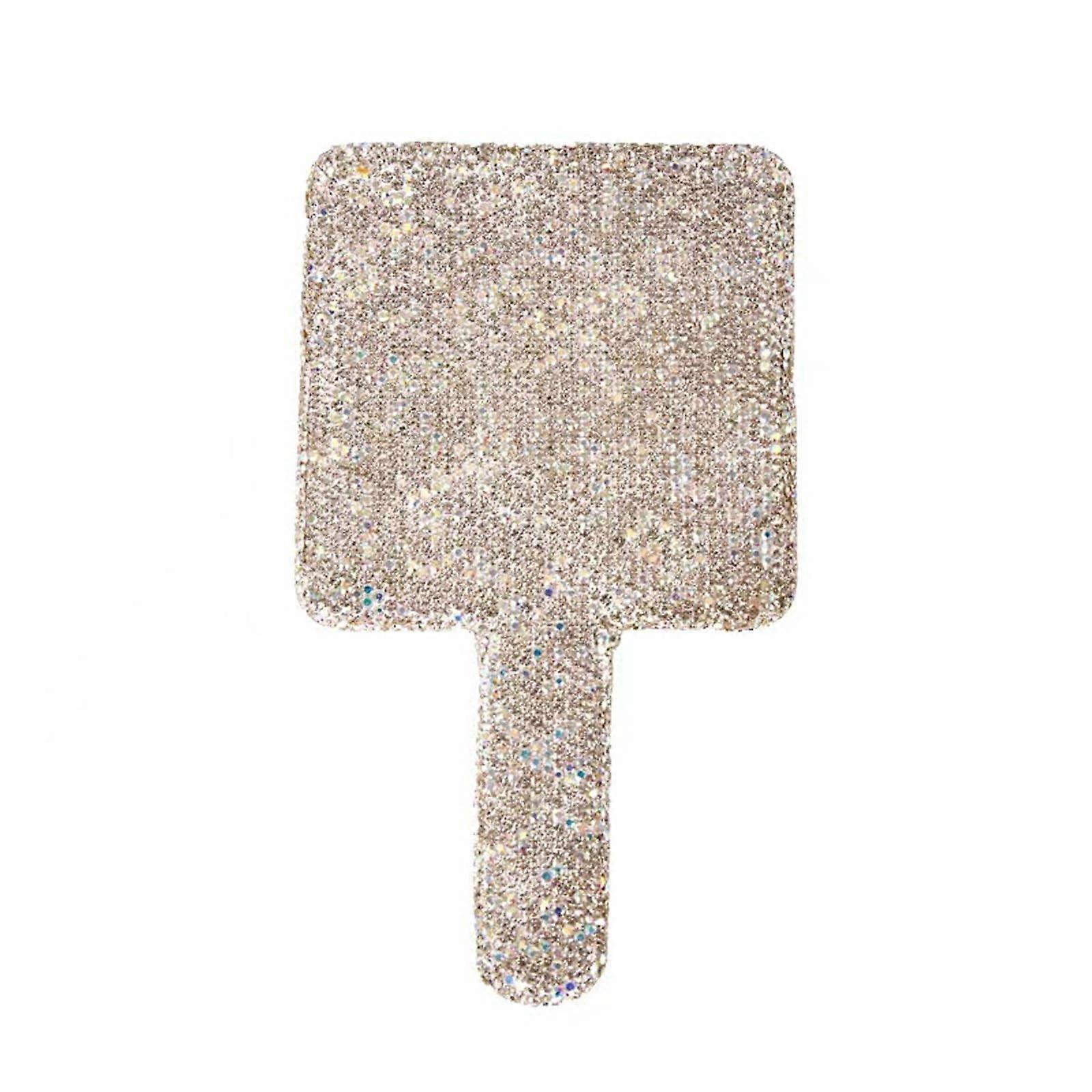 Sparkling Rhinestones Hand Mirror with Handle Handheld Makeup Mirror Vanity Mirror Portable Cosmetic Mirror Easy To Use White
