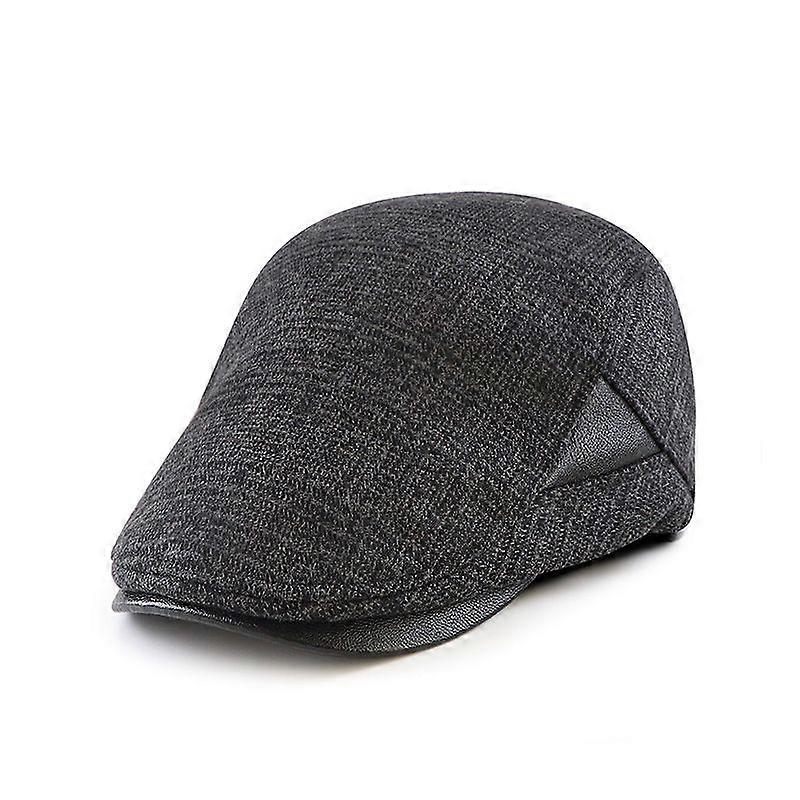 Spring, Autumn And Winter Peaked Cap Men's And Women's Advance Hats Stitching Pu British Retro Plaid Beret Simple Fashion