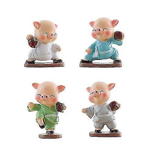 Home Ornament Statue Featuring a Hand-Painted Kungfu Monk Pig in 4 Color Variations