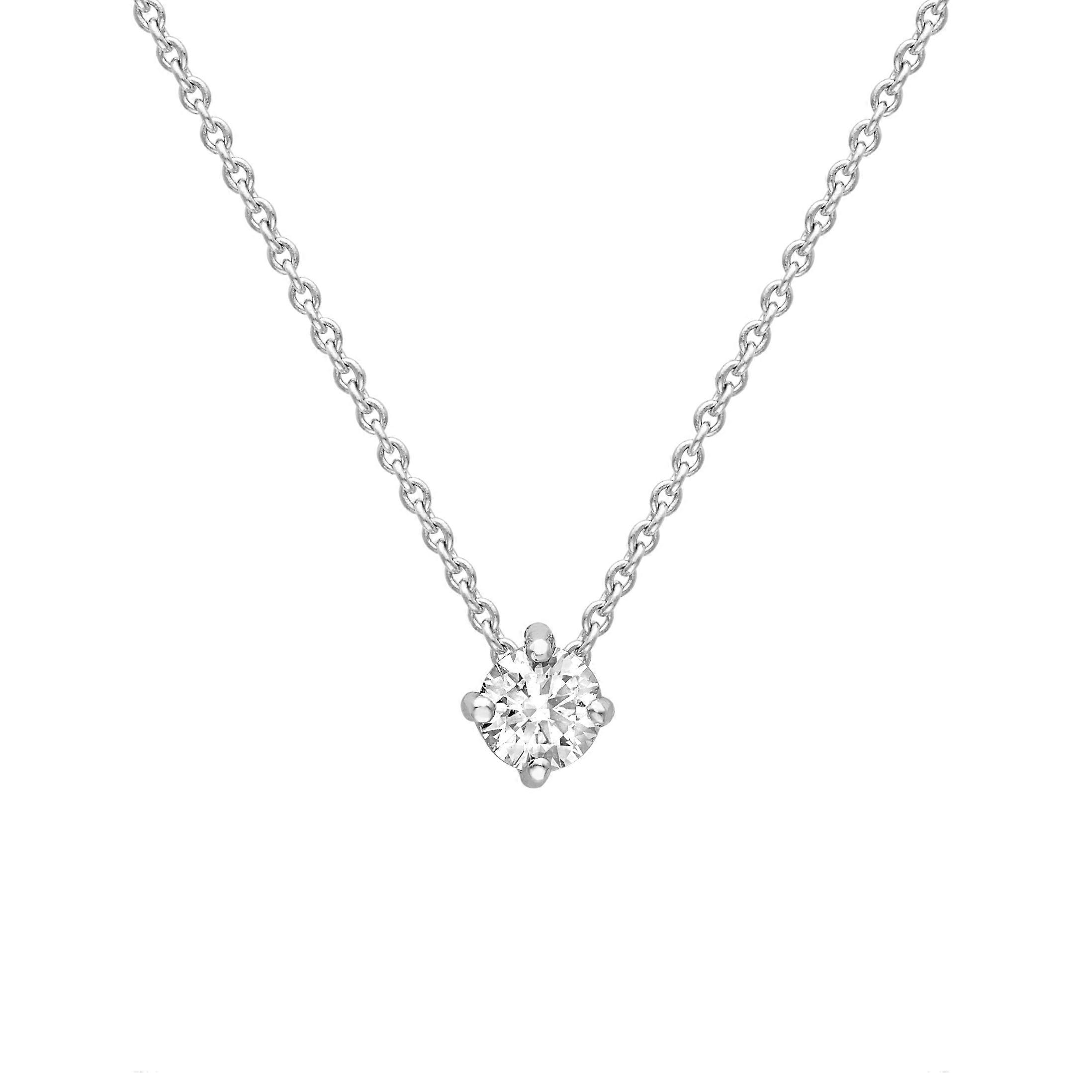 Jewelco London 女士 18K 白金钻石精致 4 爪单钻滑环领夹项链 3.5 毫米 18 英寸/45 厘米