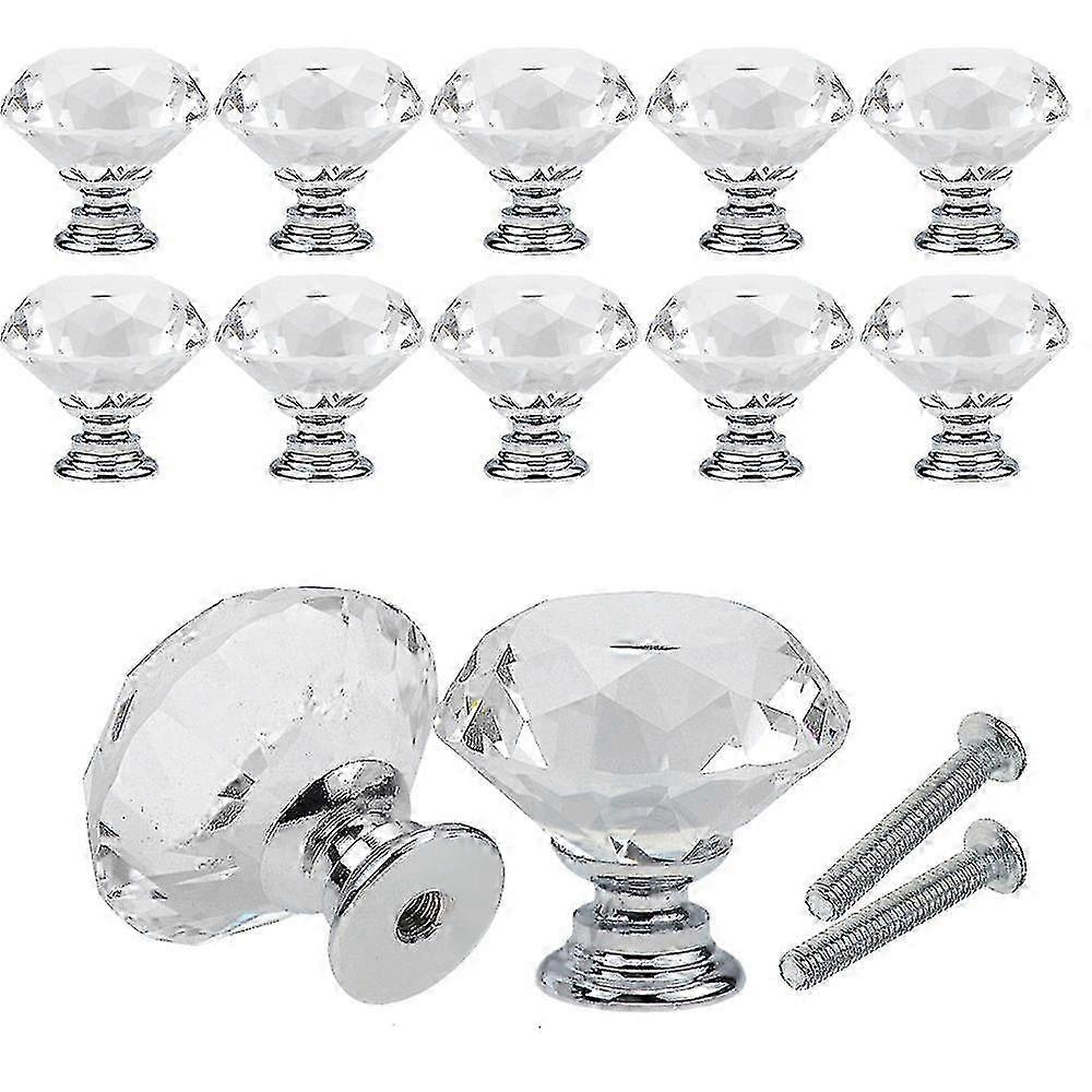 30mm Diamond Crystal Glass Knobs 10pcs for Cabinet Wardrobe Drawer Handles