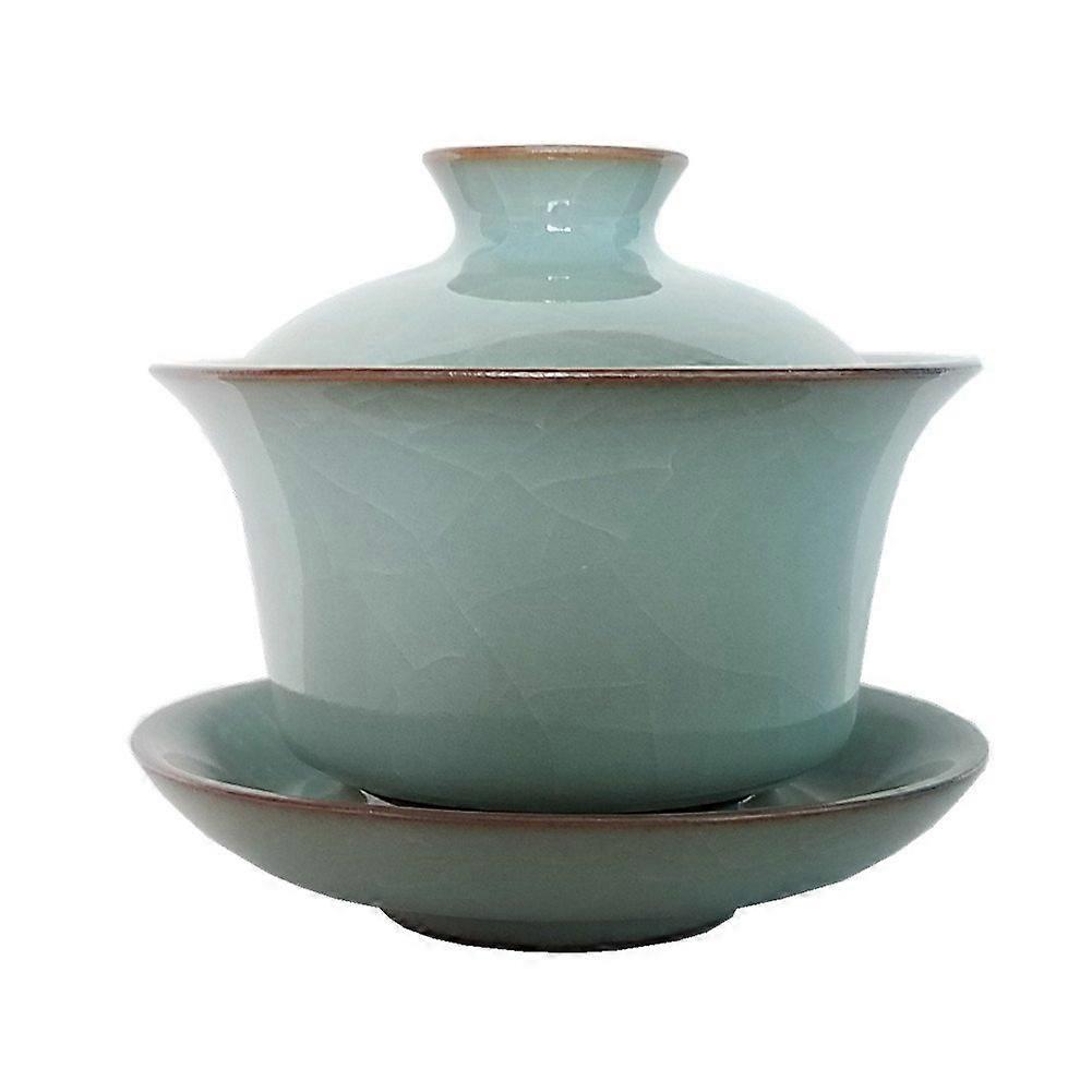 1 Set Glazed Crack Porcelain Chinese Celadon Teacup and Saucer Set 5-Ounce