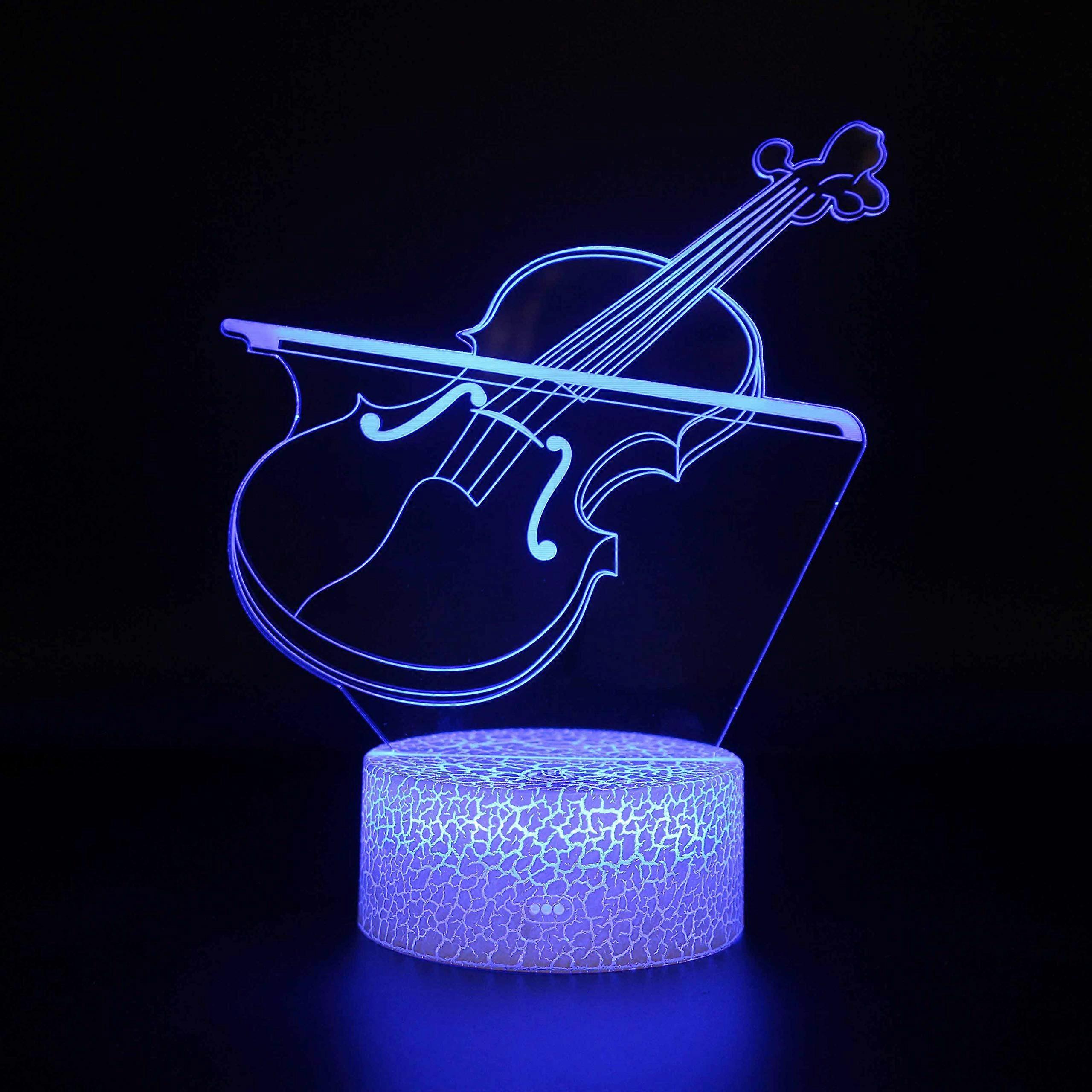 Violin 3D Night Lamp for Music Lovers, 7 Color Touch Table Lamp, USB Powered, White, Home Decoration Accessory