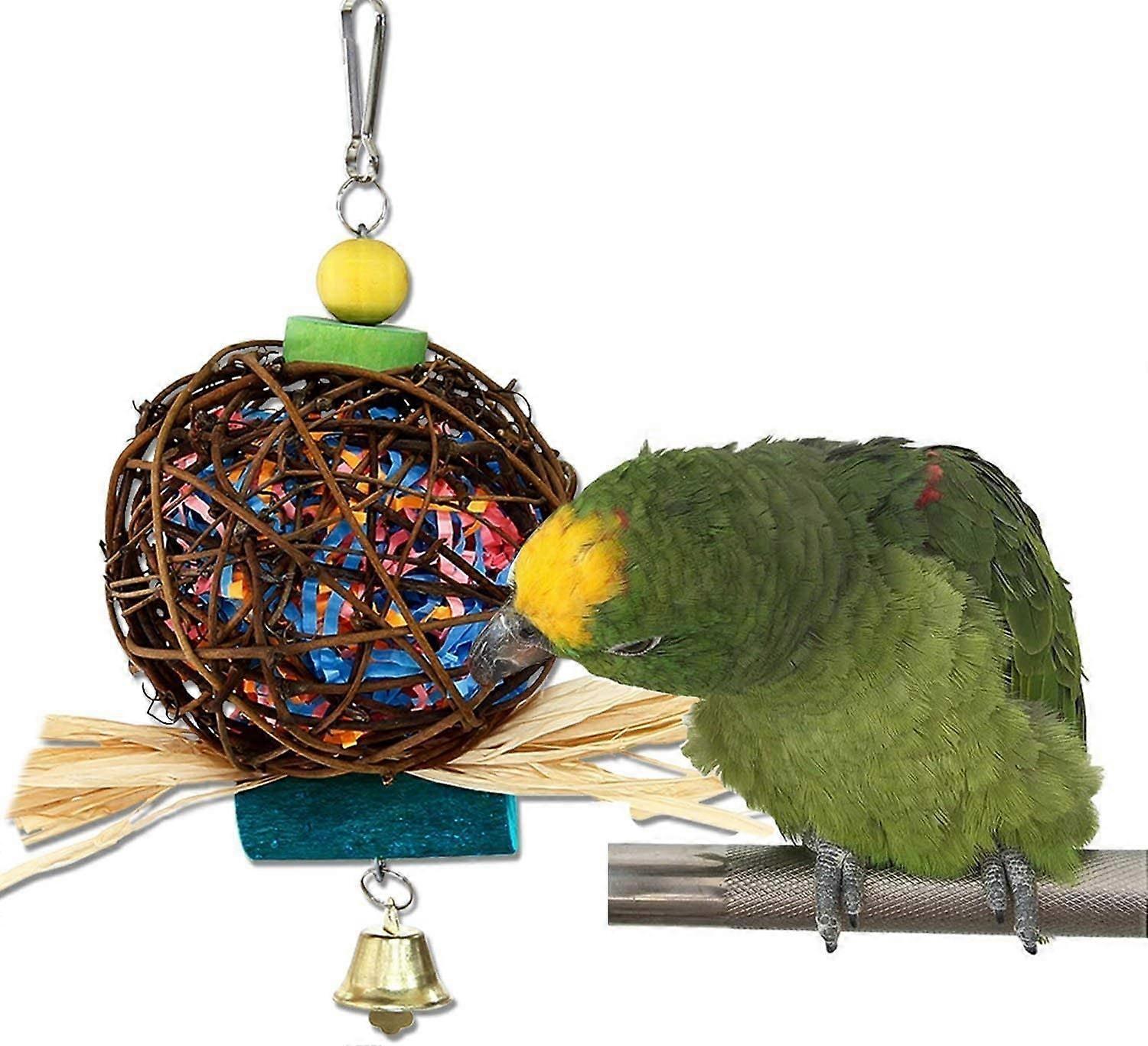 Bird Chewing Natural Rattan Ball for Parrots and Macaws, Includes Paper Strips, Ideal for African Gray and Kakadu Birds