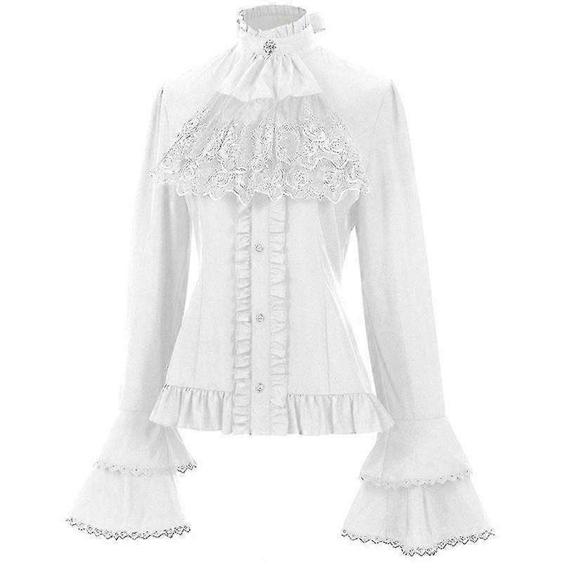 الفيكتوري بلوزة المرأة القوطية القراصنة قميص خمر كم طويل لوتس كشكش قمم