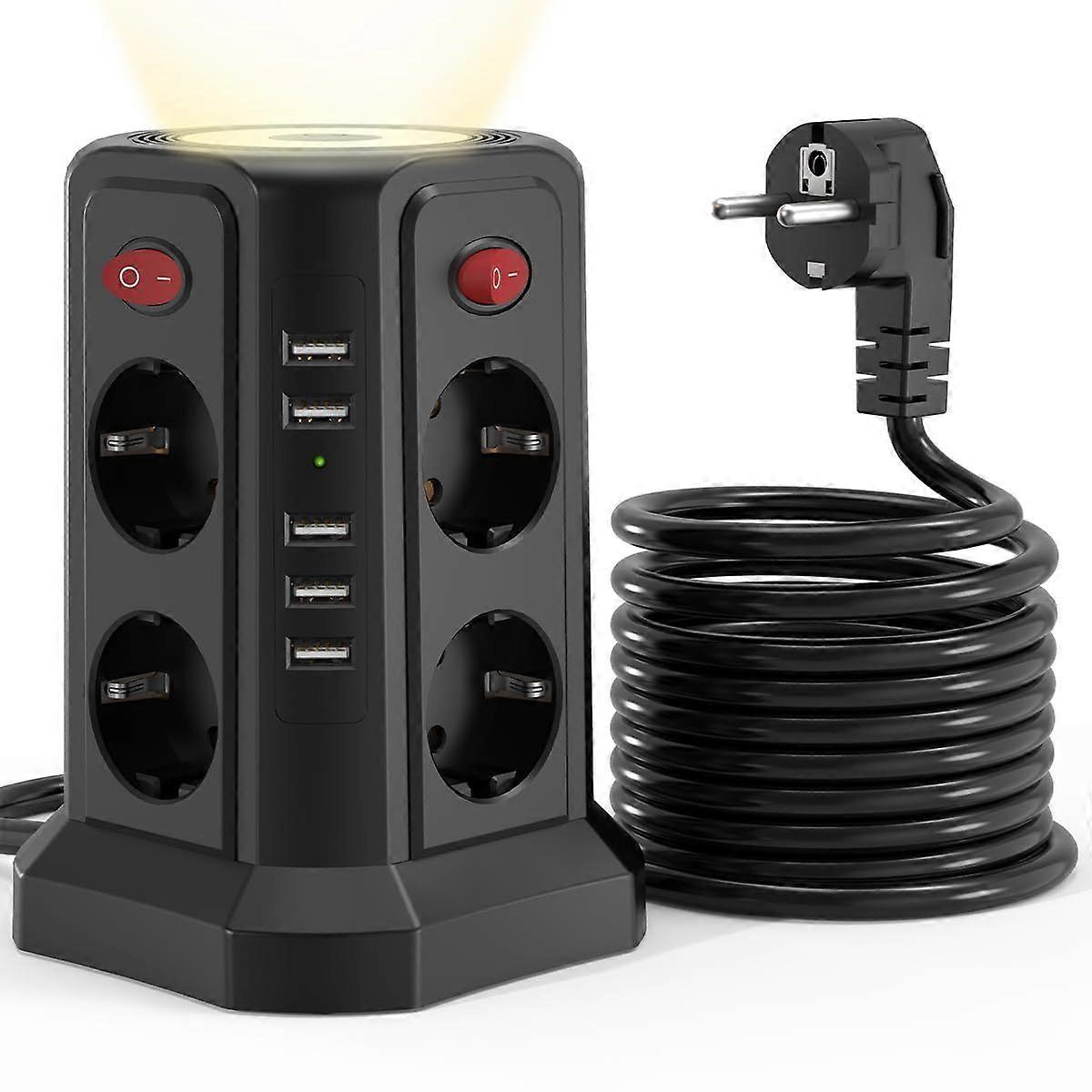Power Strip Tower Surge Protector, 16.4ft Extension Cord, Multiple Outlets and USB Charging Ports Desktop Charging Tower Station for Home Office Dorm