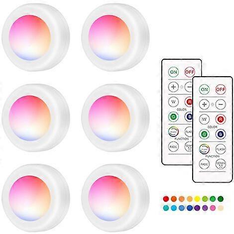 RGB 16 colors switchable LEDs round cabinet lighting Pat light 3*AAA battery without battery, set of 6 pieces with 2 remote controls