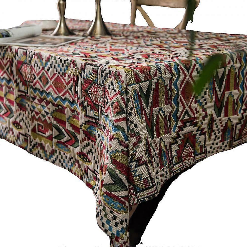 Tablecloth, Rectangle Linen Table Cloths Boho Farmhouse Heavy Fabric Table Cover, Burlap Striped Geometric Washable Table Top for Parties Coffee Kitch